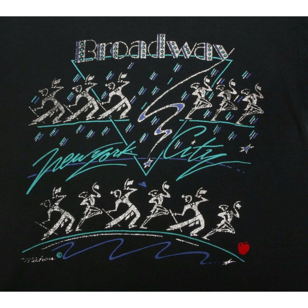 Vtg 80s BROADWAY New York City Silver Glitter Black Men's T-Shirt Tee sz L /481